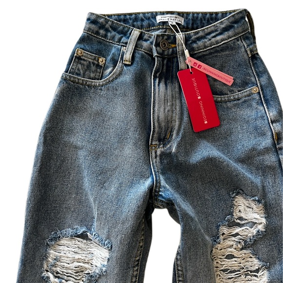 BEGINNING BOUTIQUE Gracie Piscopo High Rise Ripped Jeans With Back Cut - Picture 1 of 4